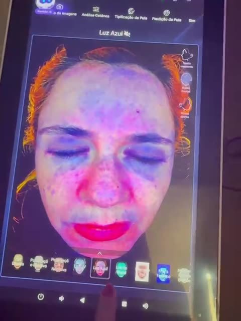 Imagem do rosto em luz azul no scanner facial